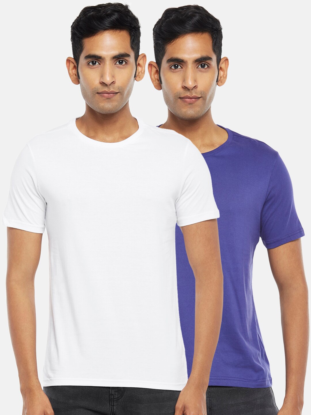 

BYFORD by Pantaloons Men Pack of 2 Solid Cotton T-shirt, Navy blue