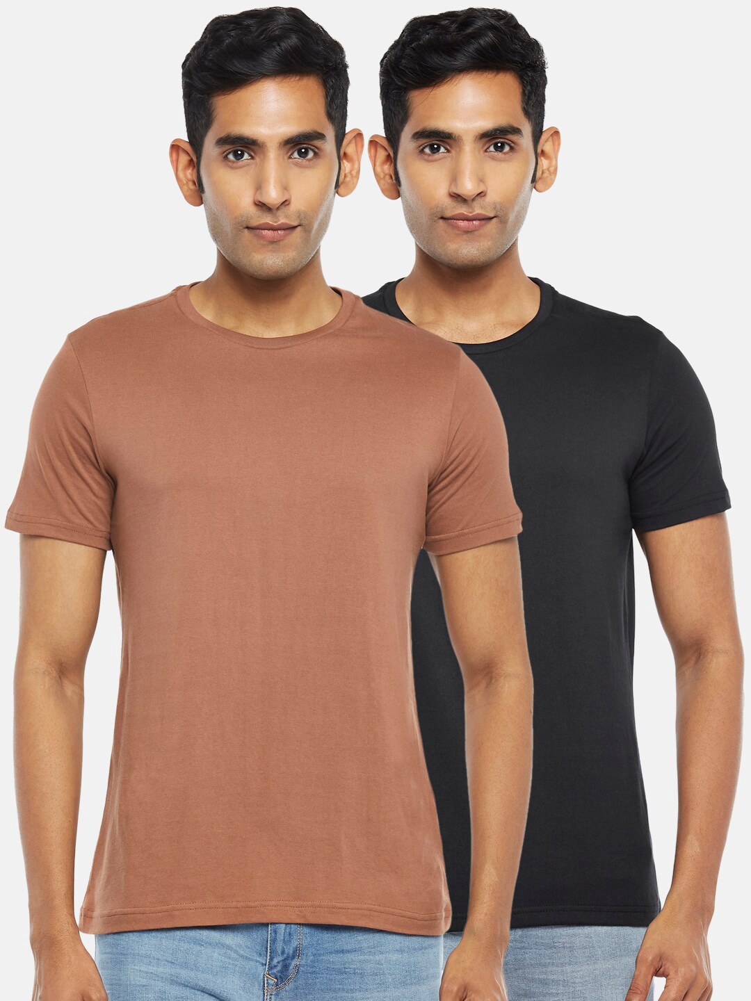 

BYFORD by Pantaloons Men Pack of 2 Solid Cotton T-shirt, Black