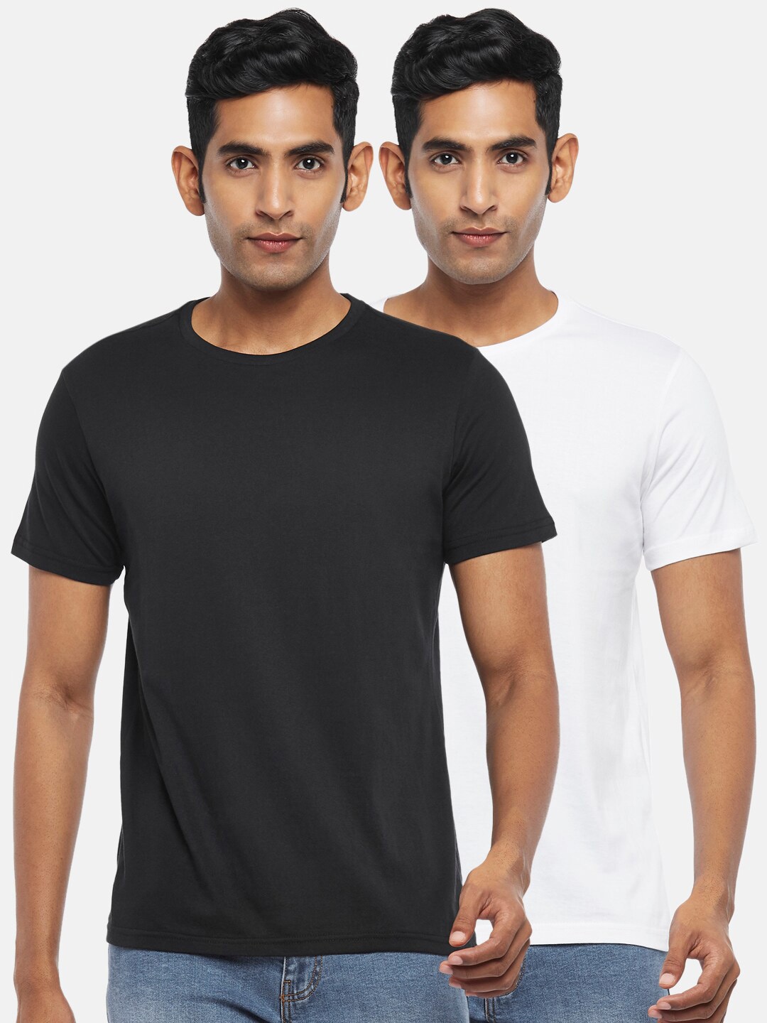 

BYFORD by Pantaloons Men Pack of 2 Solid Cotton T-shirt, Black