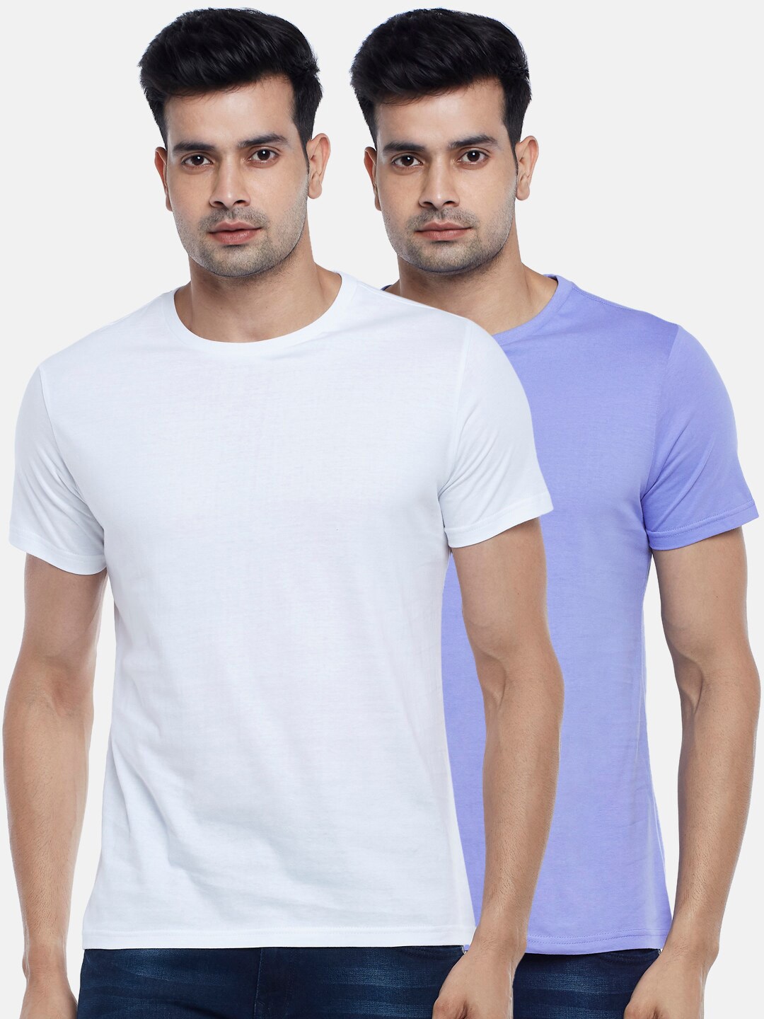 

BYFORD by Pantaloons Men Pack of 2 Solid Cotton T-shirt, Lavender