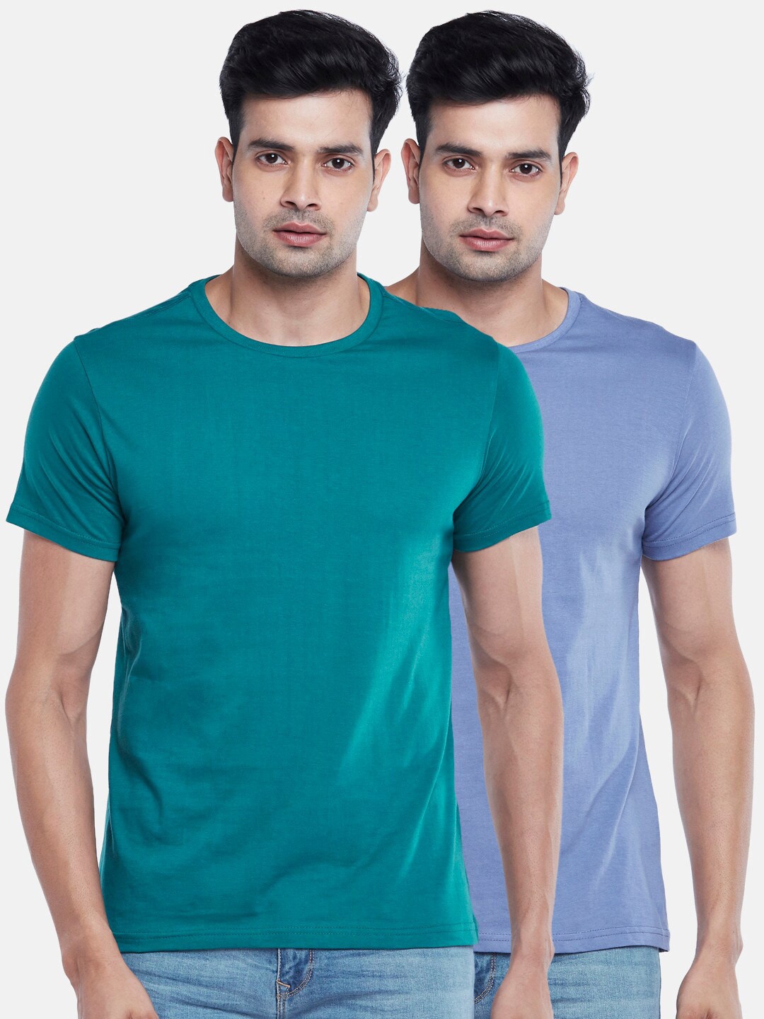 

BYFORD by Pantaloons Men Pack of 2 Solid Cotton T-shirt, Blue