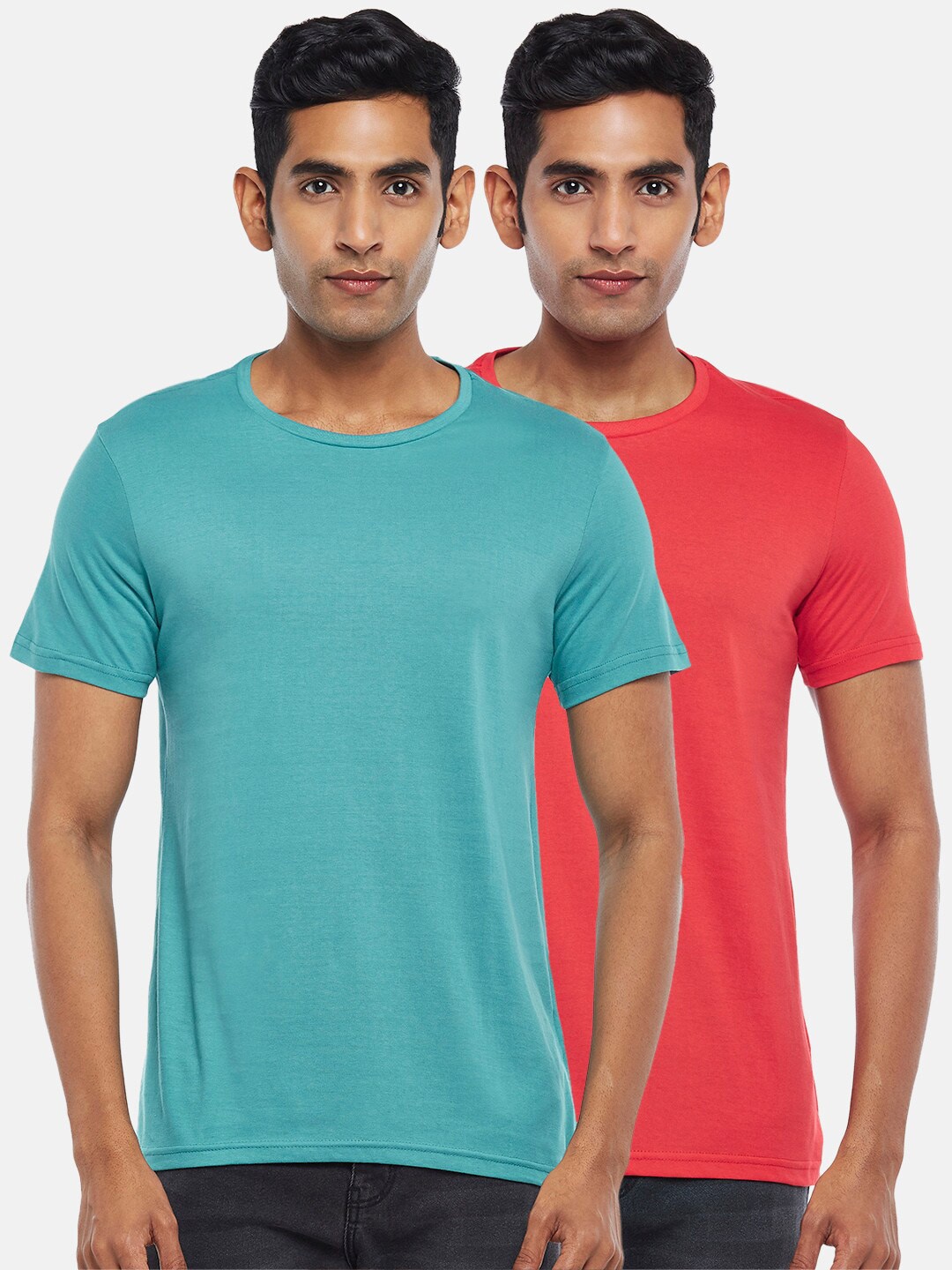 

BYFORD by Pantaloons Men Pack of 2 Solid Cotton T-shirt, Red