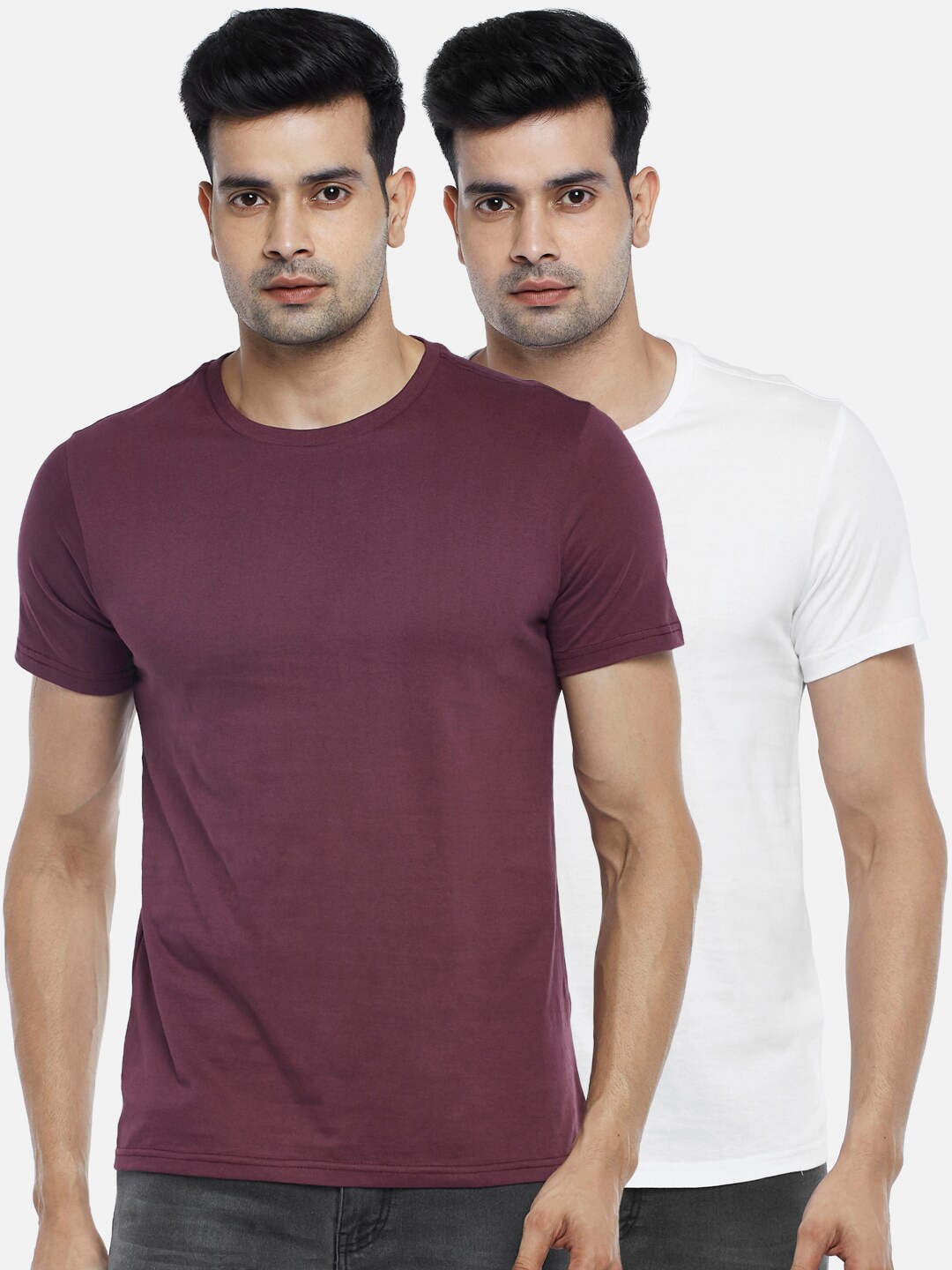 

BYFORD by Pantaloons Men Pack of 2 Solid Cotton T-shirt, White