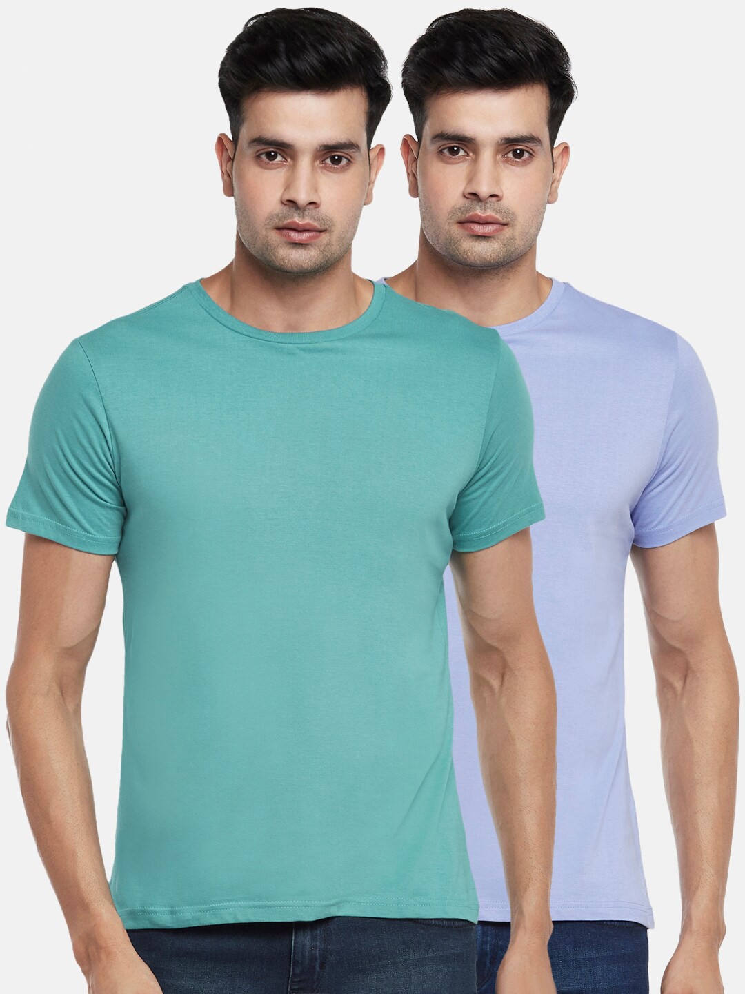 

BYFORD by Pantaloons Men Pack of 2 Solid Cotton T-shirt, Teal