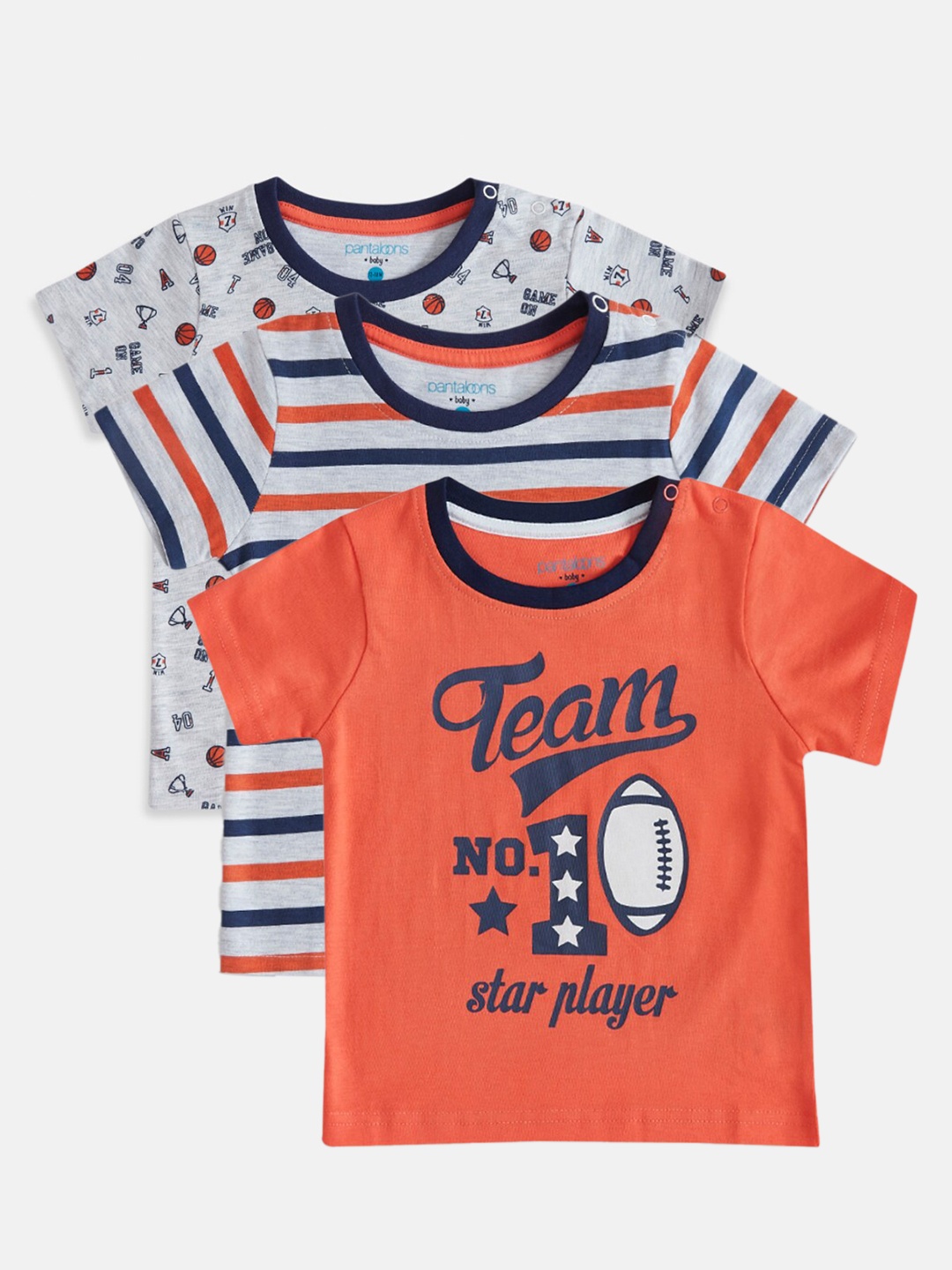 

Pantaloons Baby Boys Pack of 3 Striped Cotton T-shirt, Orange