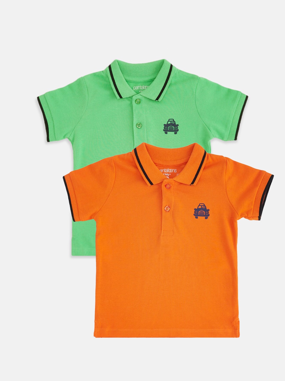 

Pantaloons Baby Boys Pack of 2 Orange & Green Cotton Polo Collar T-shirt