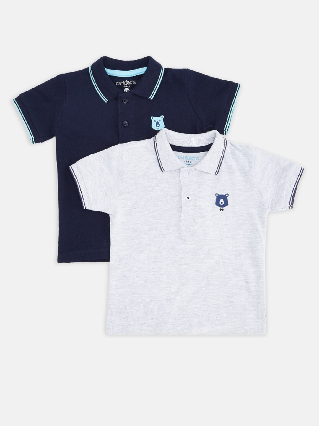 

Pantaloons Baby Boys Pack of 2 Grey Melange & Blue Cotton Polo Collar T-shirt