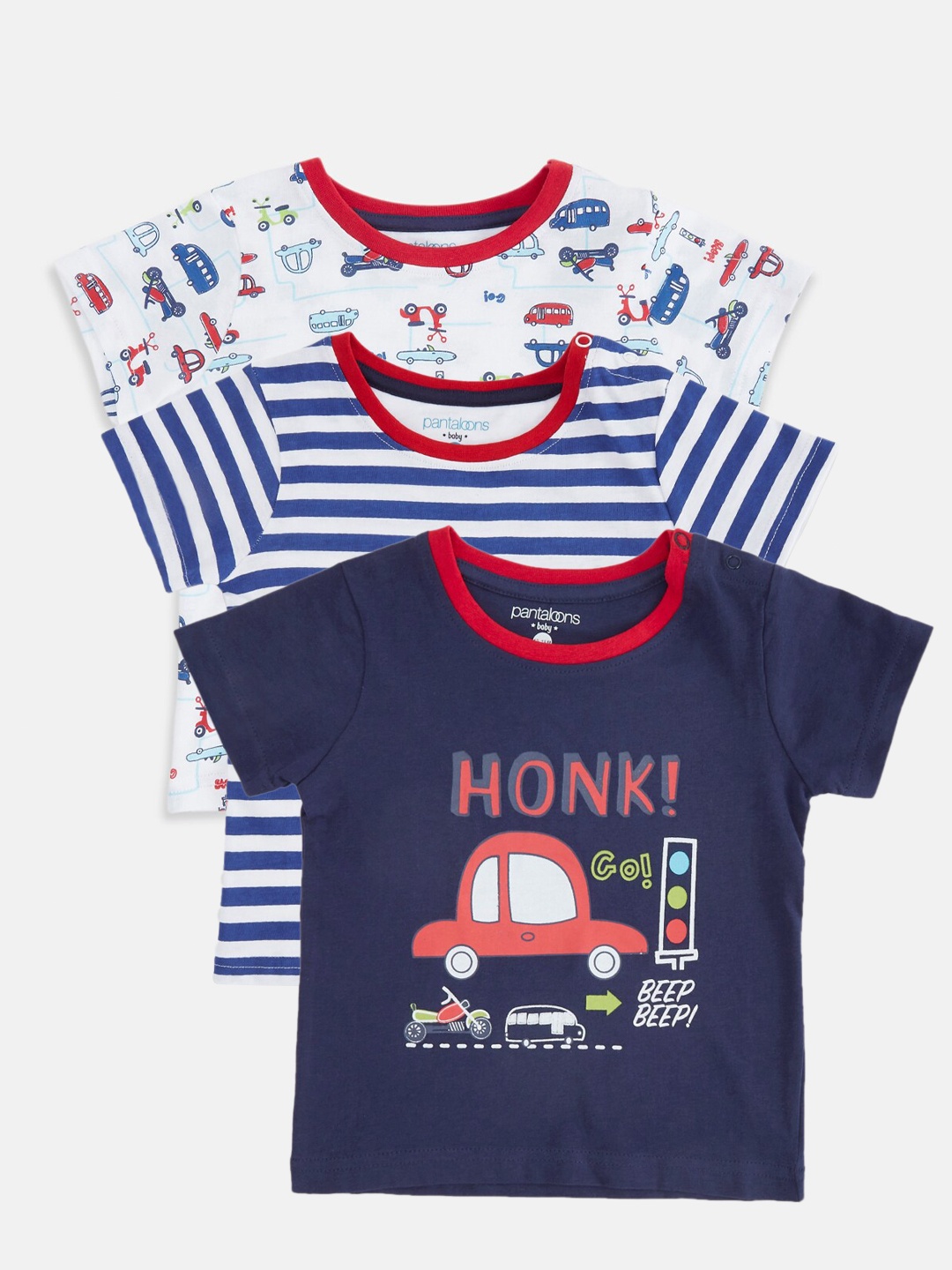 

Pantaloons Baby Boys Pack of 3 Printed Cotton T-shirt, Blue
