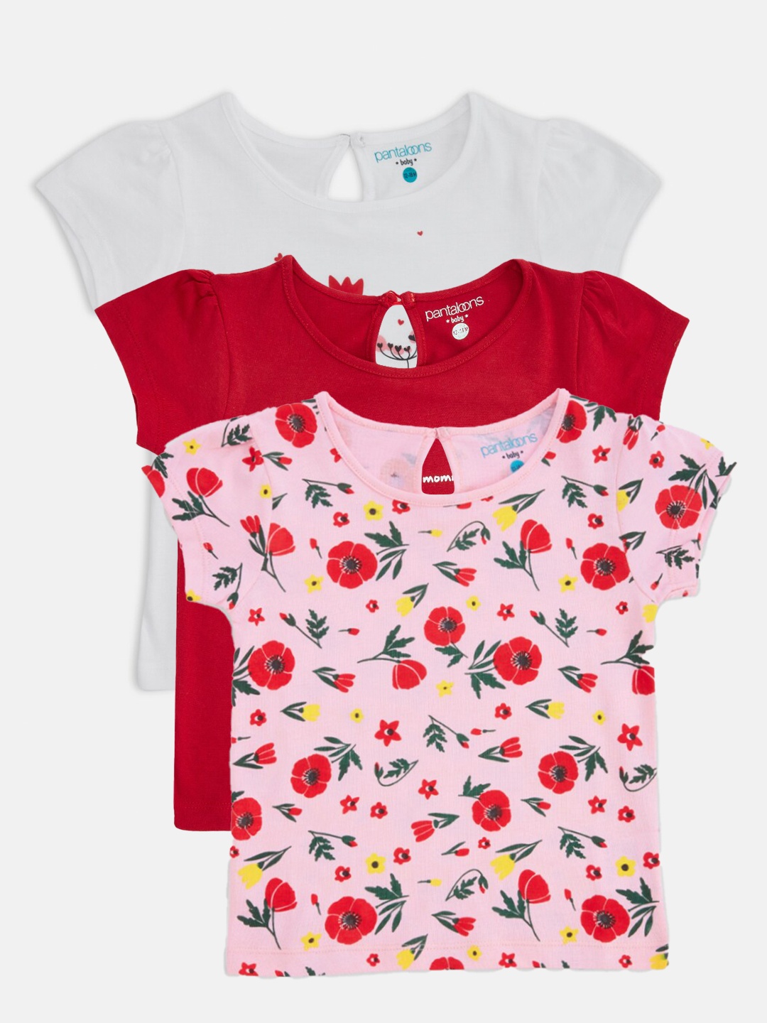 

Pantaloons Baby Girls Pack Of 3 Red & Pink All-Over Printed T-shirt
