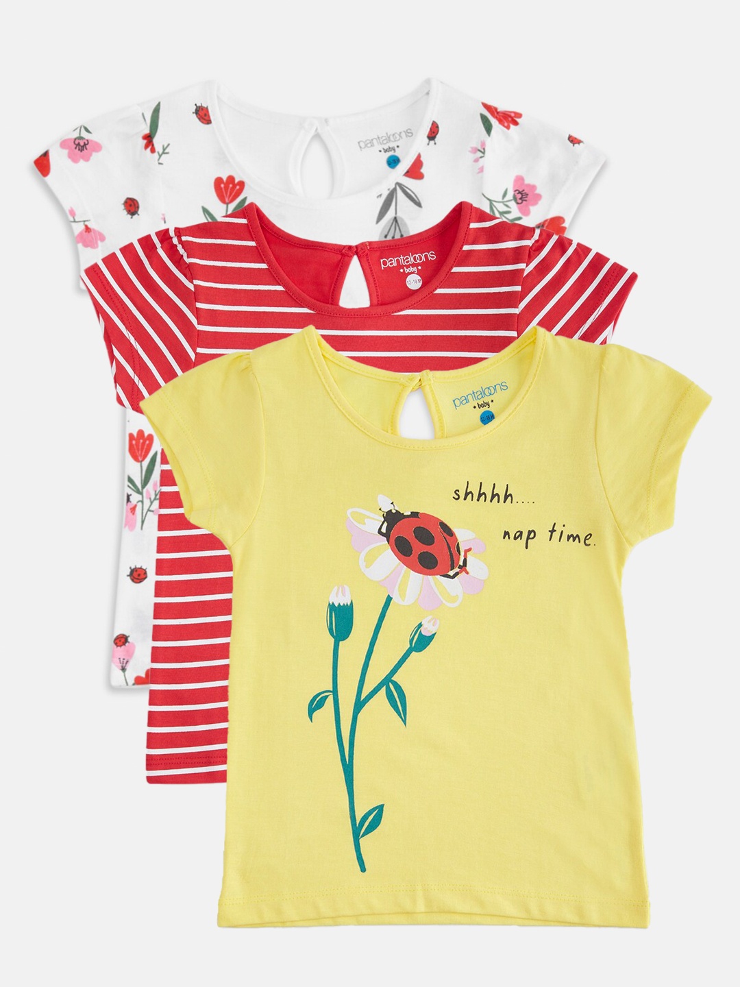 

Pantaloons Baby Girls Yellow & Red Pack of 3 Cotton Printed T-shirt