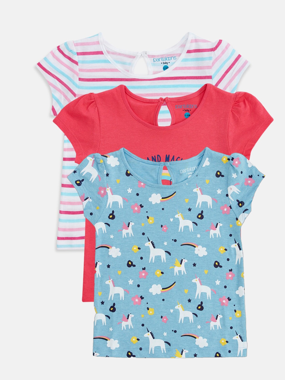 

Pantaloons Baby Girls Blue & Red Pack of 3 Cotton Printed T-shirt