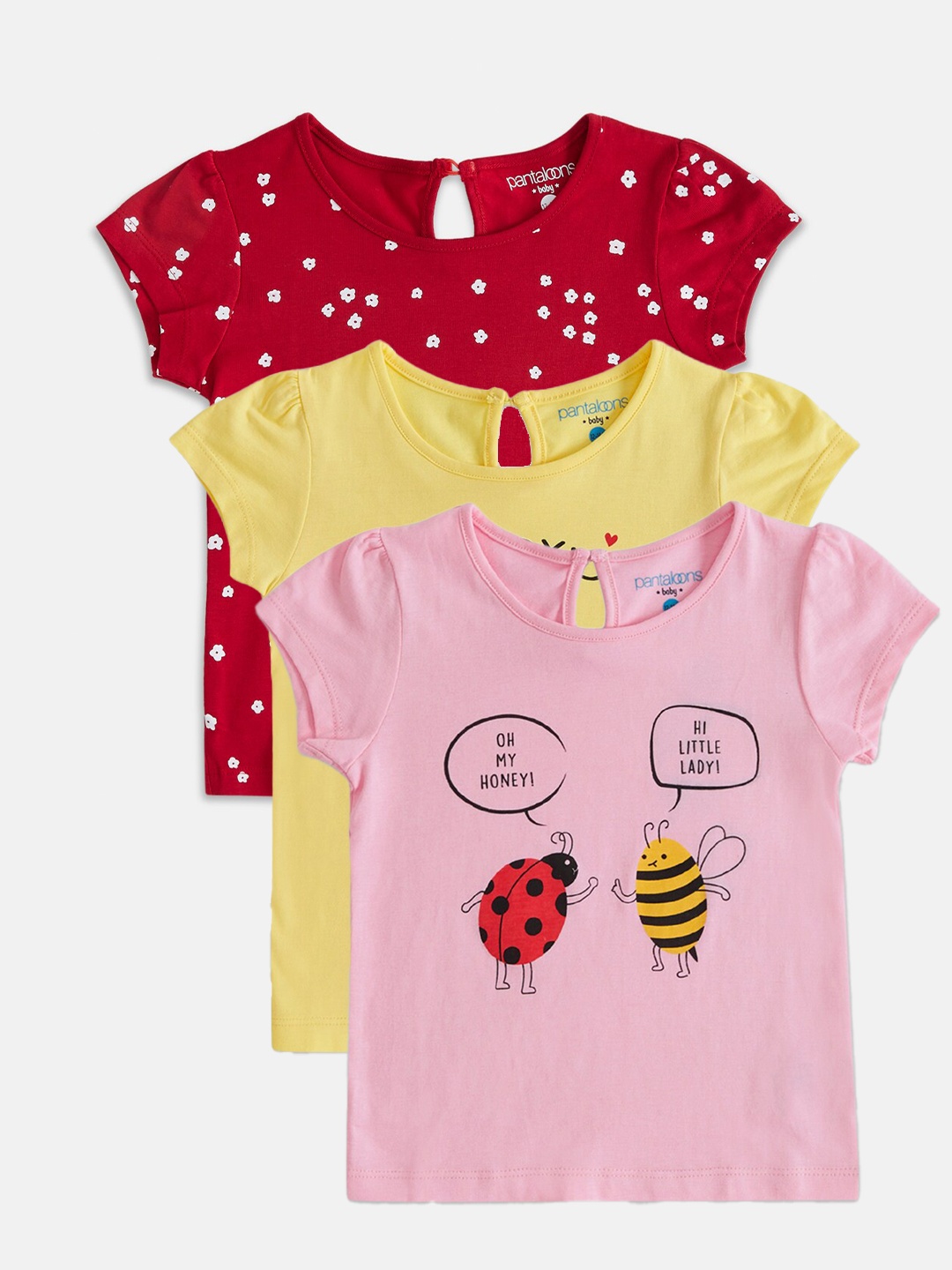

Pantaloons Baby Girls Pink & Yellow Pack of 3 Printed T-shirt