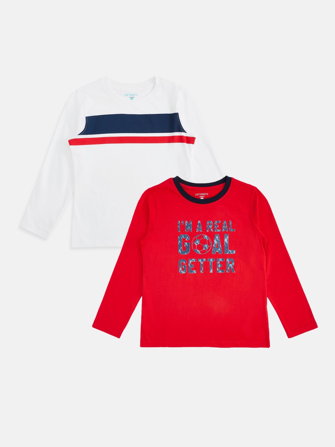 

Pantaloons Junior Boys Pack Of 2 Red & White Typography Cotton T-shirt