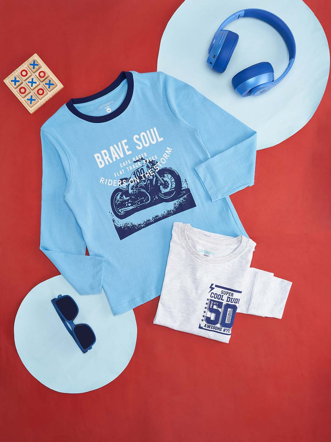 

Pantaloons Junior Boys Pack Of 2 Blue & White Typography Printed Cotton T-shirt