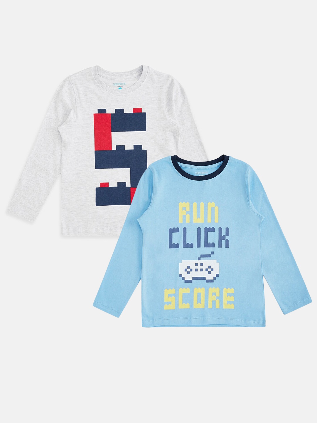 

Pantaloons Junior Boys Pack Of 2 Blue & White Typography Printed Cotton T-shirt