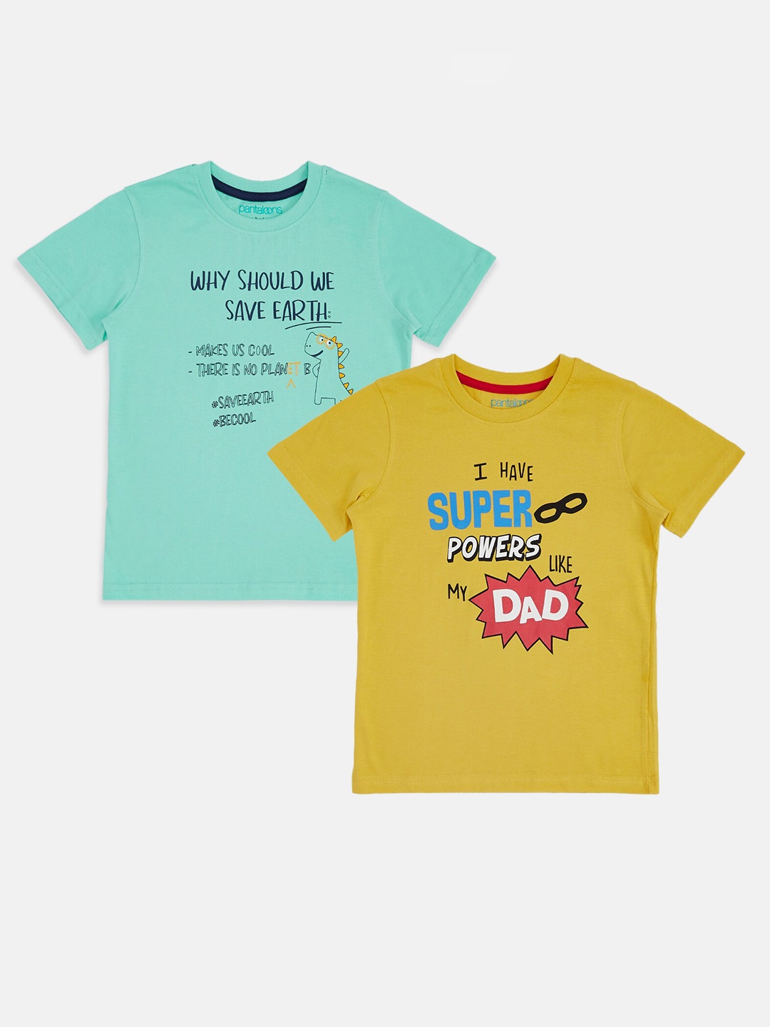 

Pantaloons Junior Boys Pack Of 2 Yellow & Green Typography Printed Cotton T-shirt