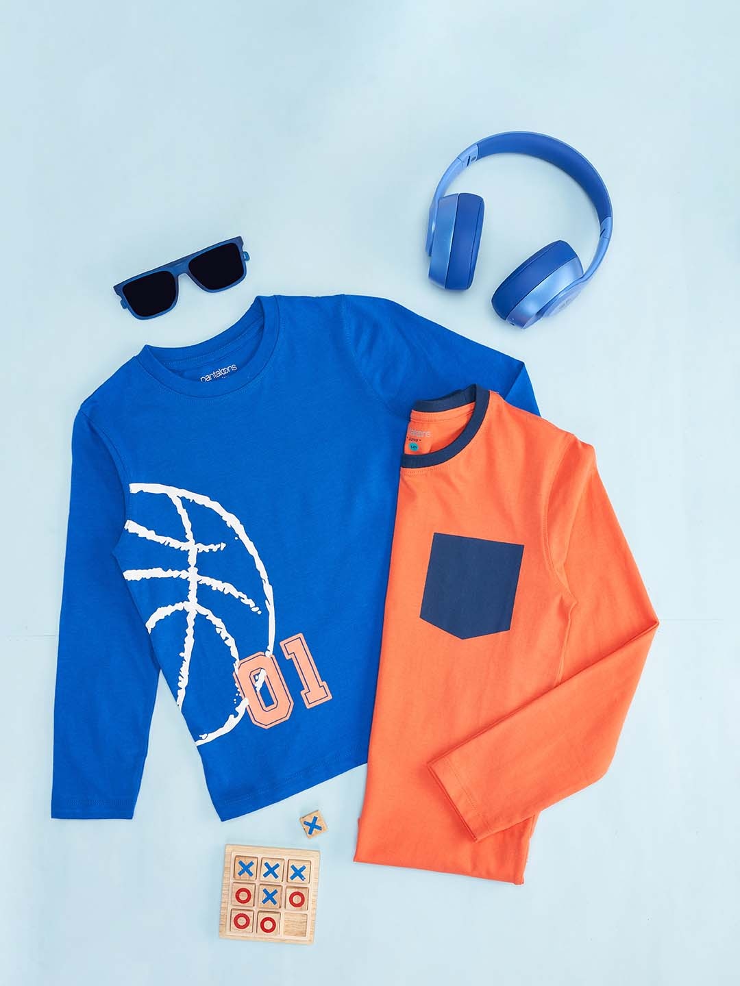 

Pantaloons Junior Boys Pack Of 2 Orange & Blue Cotton T-shirt