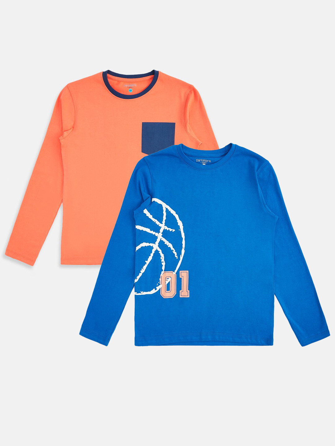 

Pantaloons Junior Boys Blue & Orange Pack Of 2 Cotton T-shirts