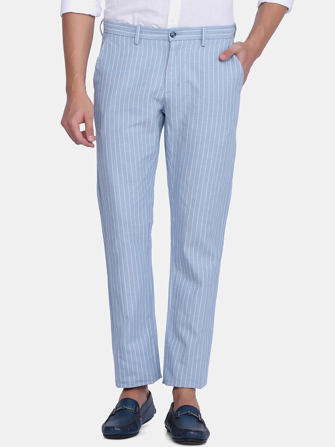 

Blackberrys Men Blue Striped Slim Fit Trousers