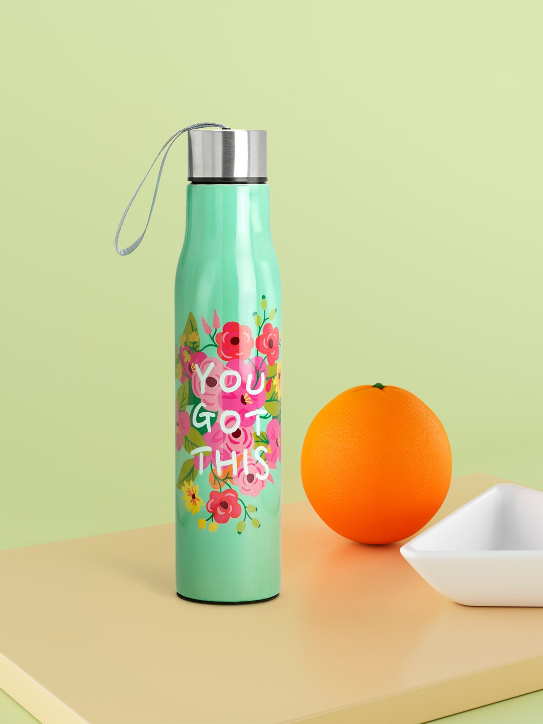 

Living scapes by Pantaloons Green Floral Printed Stainless Steel Water Bottle 750 ml