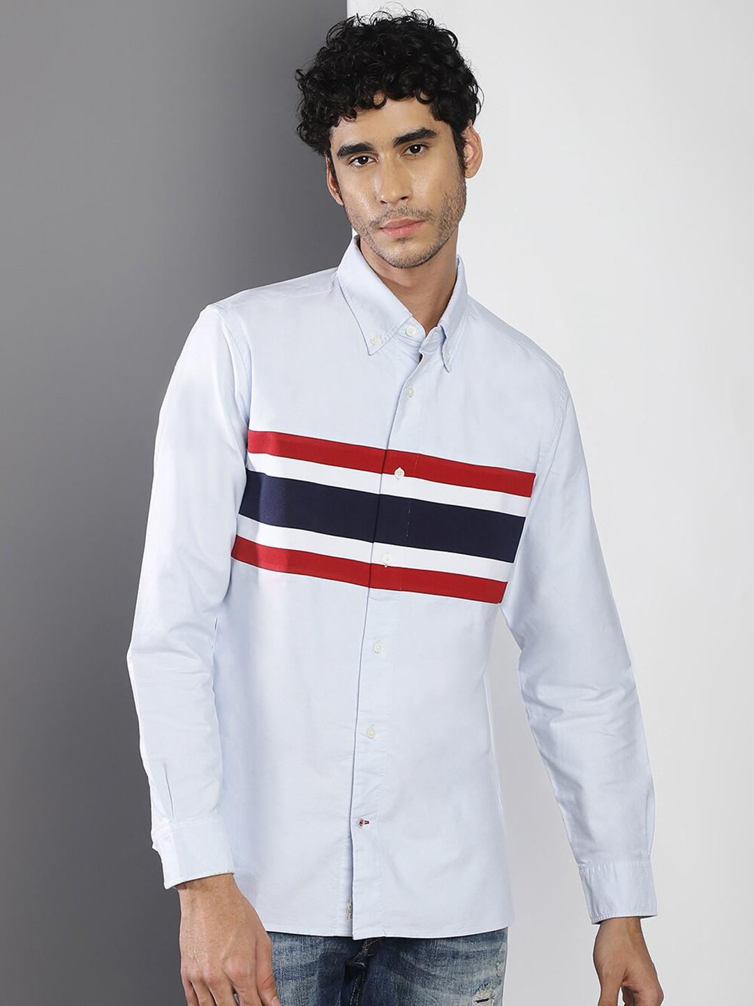 

Tommy Hilfiger Men Blue Horizontal Stripes Striped Casual Pure Cotton Shirt