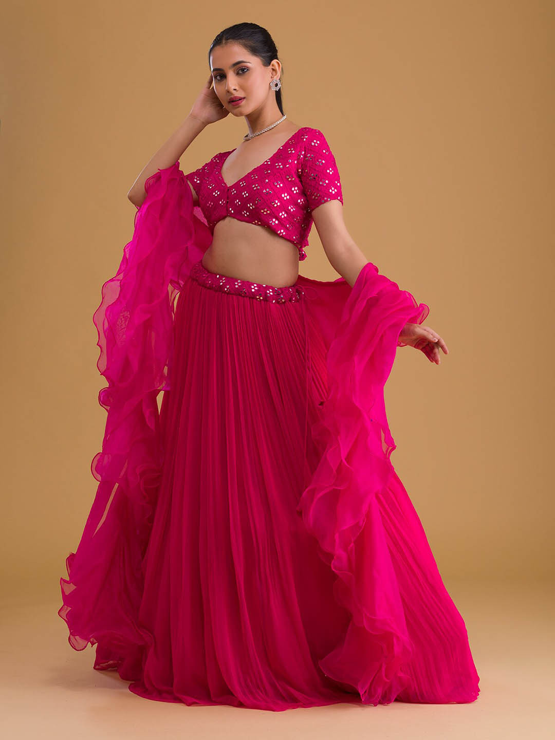 

Koskii Pink Embroidered Sequinned Ready to Wear Lehenga & Blouse With Dupatta