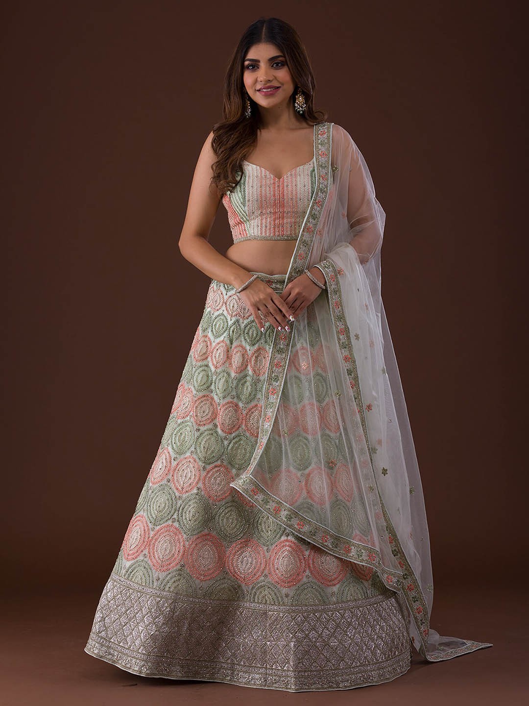 

Koskii Sea Green & White Embellished Ready to Wear Lehenga Set