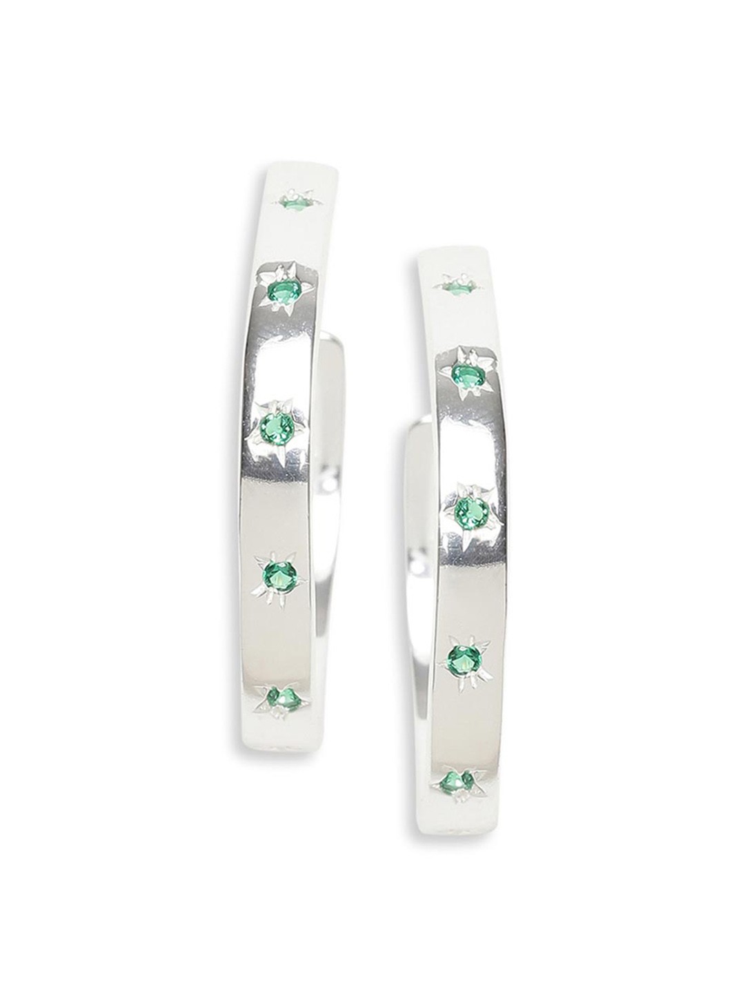

Fabindia Green Silver-Plated Circular Half Hoop Earrings