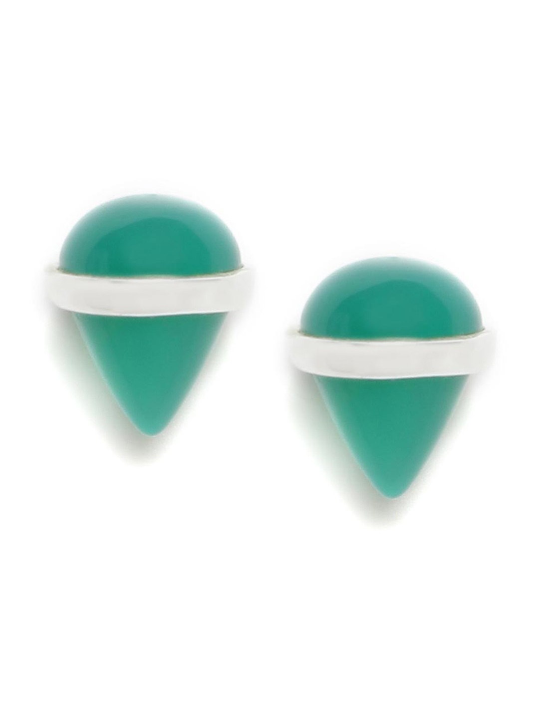 

Fabindia Green & White Silver-Plated Teardrop Shaped Studs Earrings