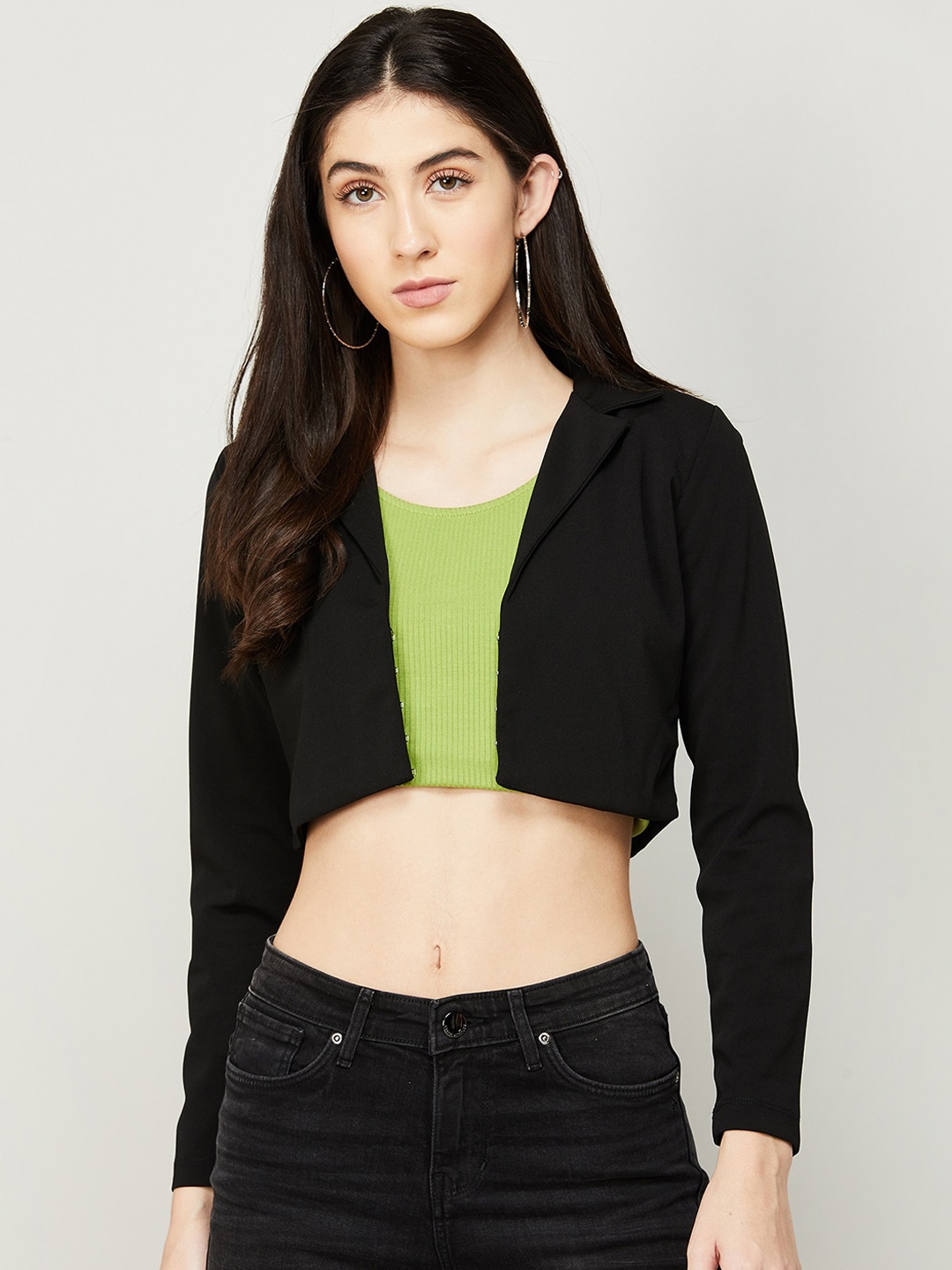 

Ginger by Lifestyle Women Black Solid Crop Tailored Jacket