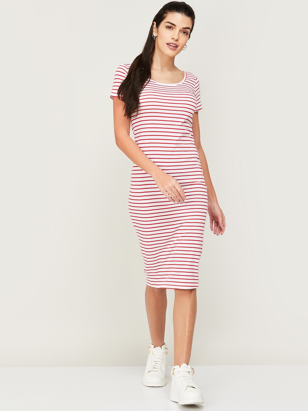 

Ginger by Lifestyle White & Red Striped Bodycon Dress