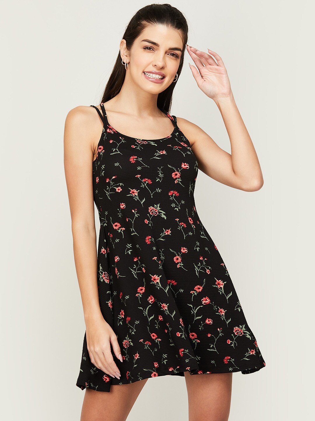 

Ginger by Lifestyle Red & Black Floral Printed Mini Dress