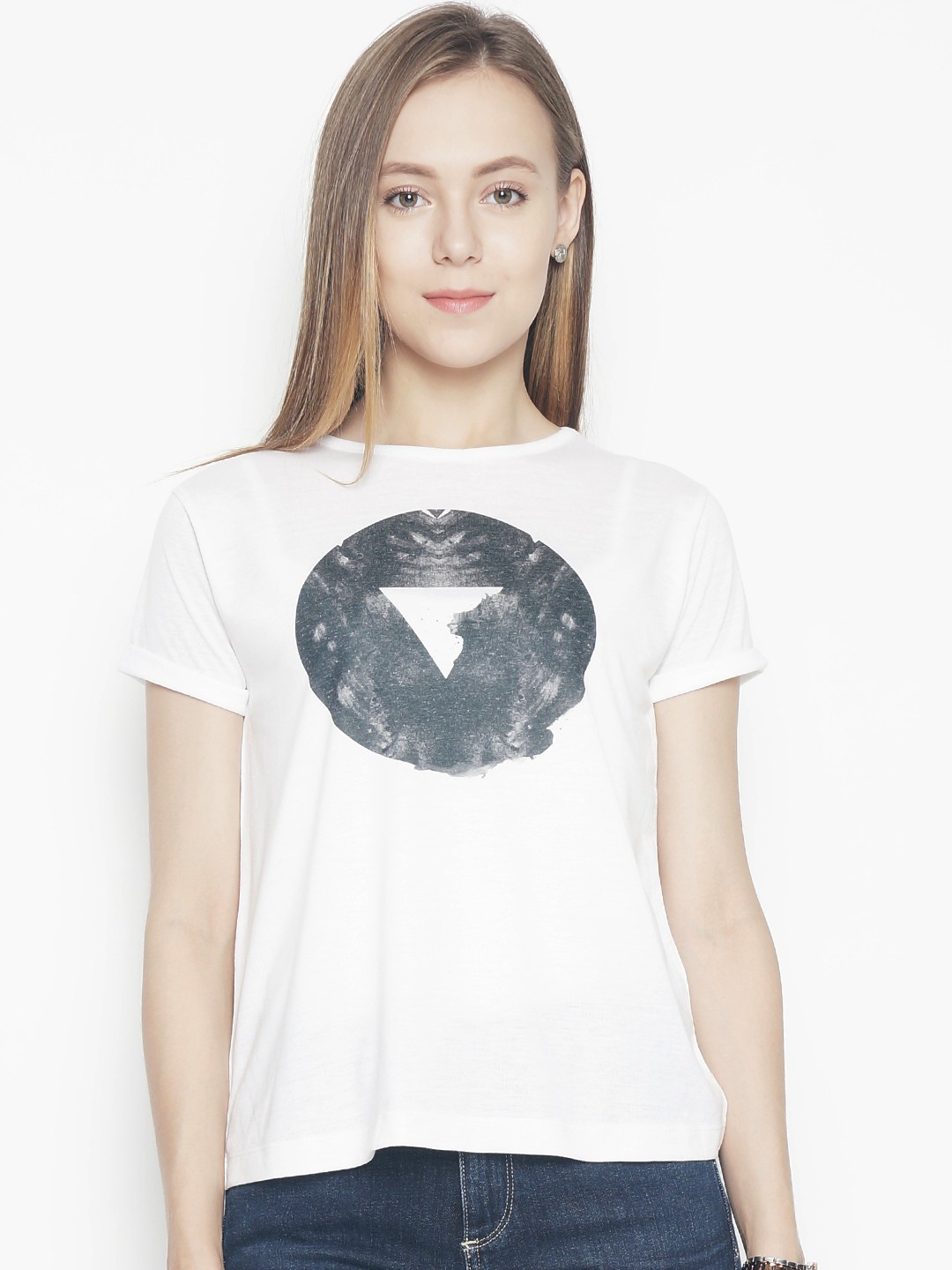 

Voi Jeans Women White Printed Round Neck T-shirt