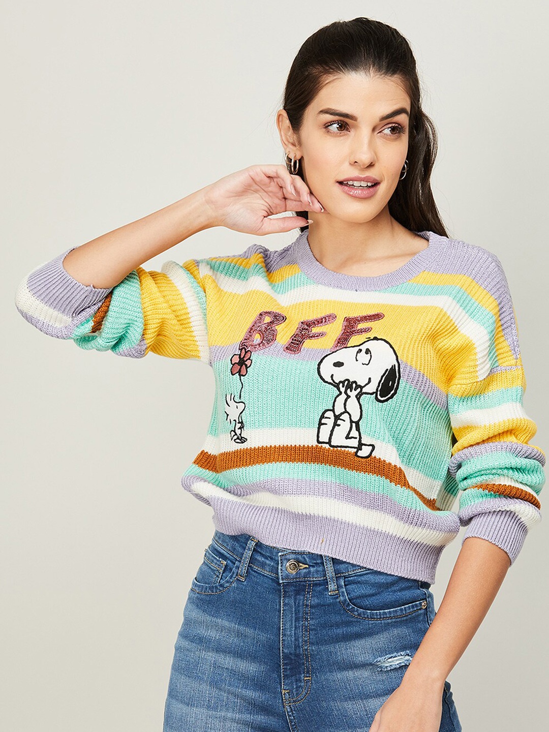 

Ginger by Lifestyle Women Purple & White Striped Printed Pullover