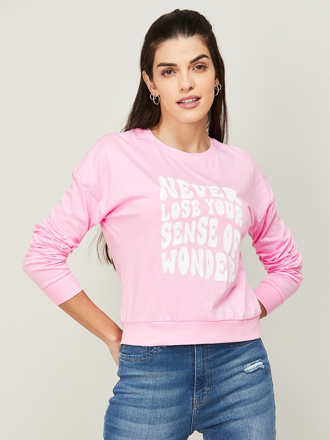 

Ginger by Lifestyle Women Pink Typography Printed Sweatshirt