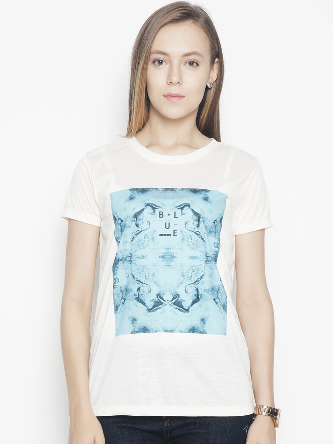 

Voi Jeans Women Off-White Printed Round Neck T-shirt