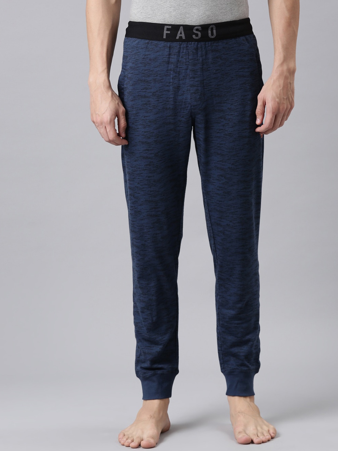 

FASO Men Blue Solid Cotton Lounge Pants