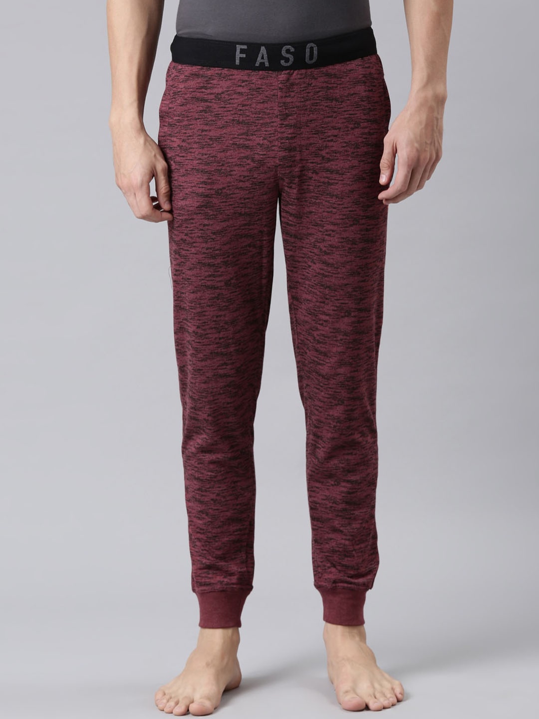 

FASO Men Maroon Self Design Organic Cotton Lounge Pants