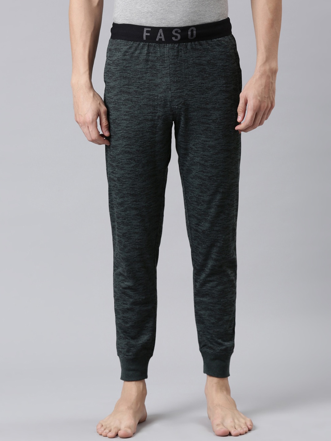 

FASO Men Olive Green Self Design Organic Cotton Joggers