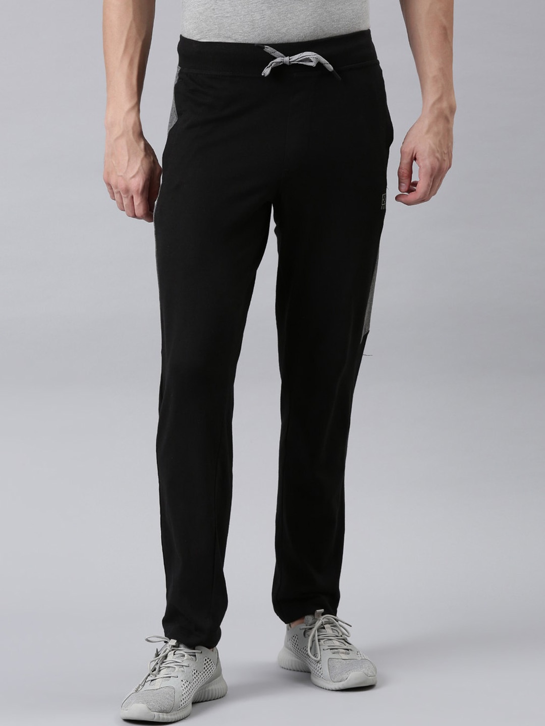 

FASO Men Black & Grey Solid Cotton Track Pants