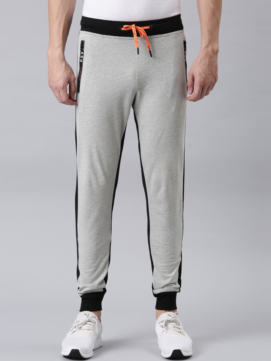 

FASO Men Grey Melange & Black Solid Joggers