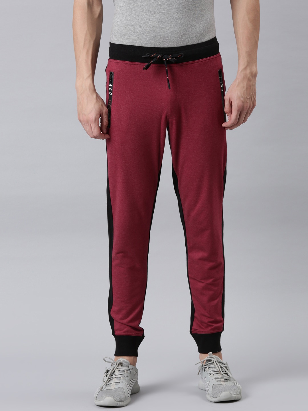 

FASO Men Maroon & Black Solid Joggers