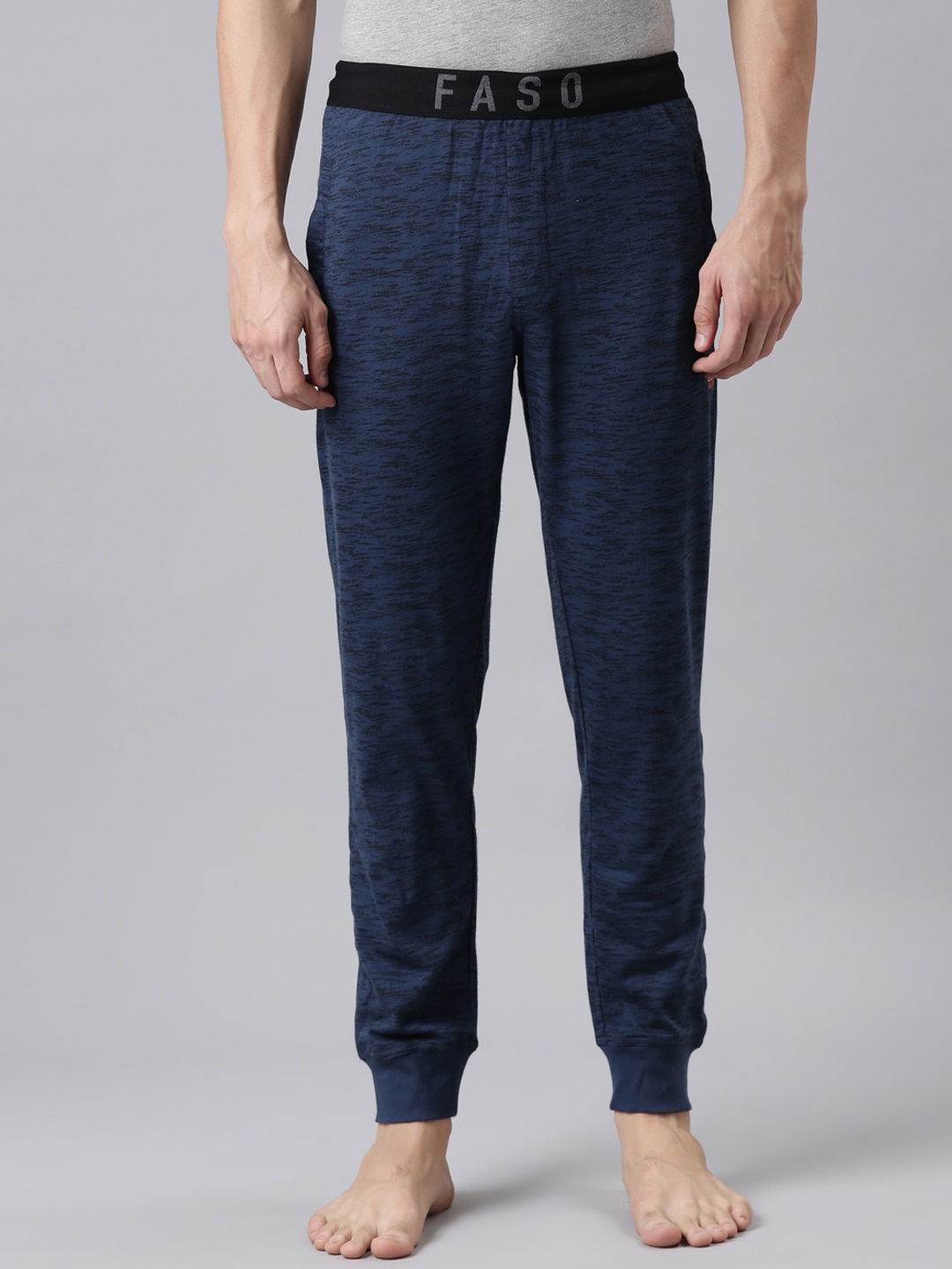 

FASO Men Blue Solid Pure Organic Cotton Joggers