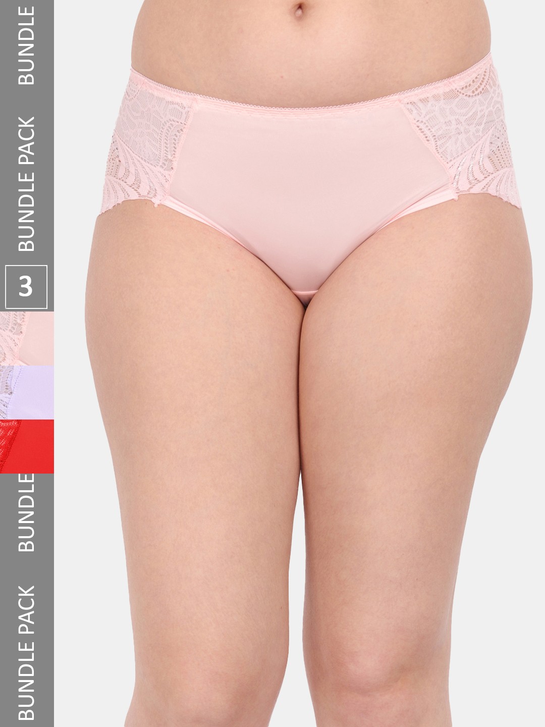 

Amour Secret Women Pack Of 3 Solid Lace Anti Microbial Hipster Briefs, Peach