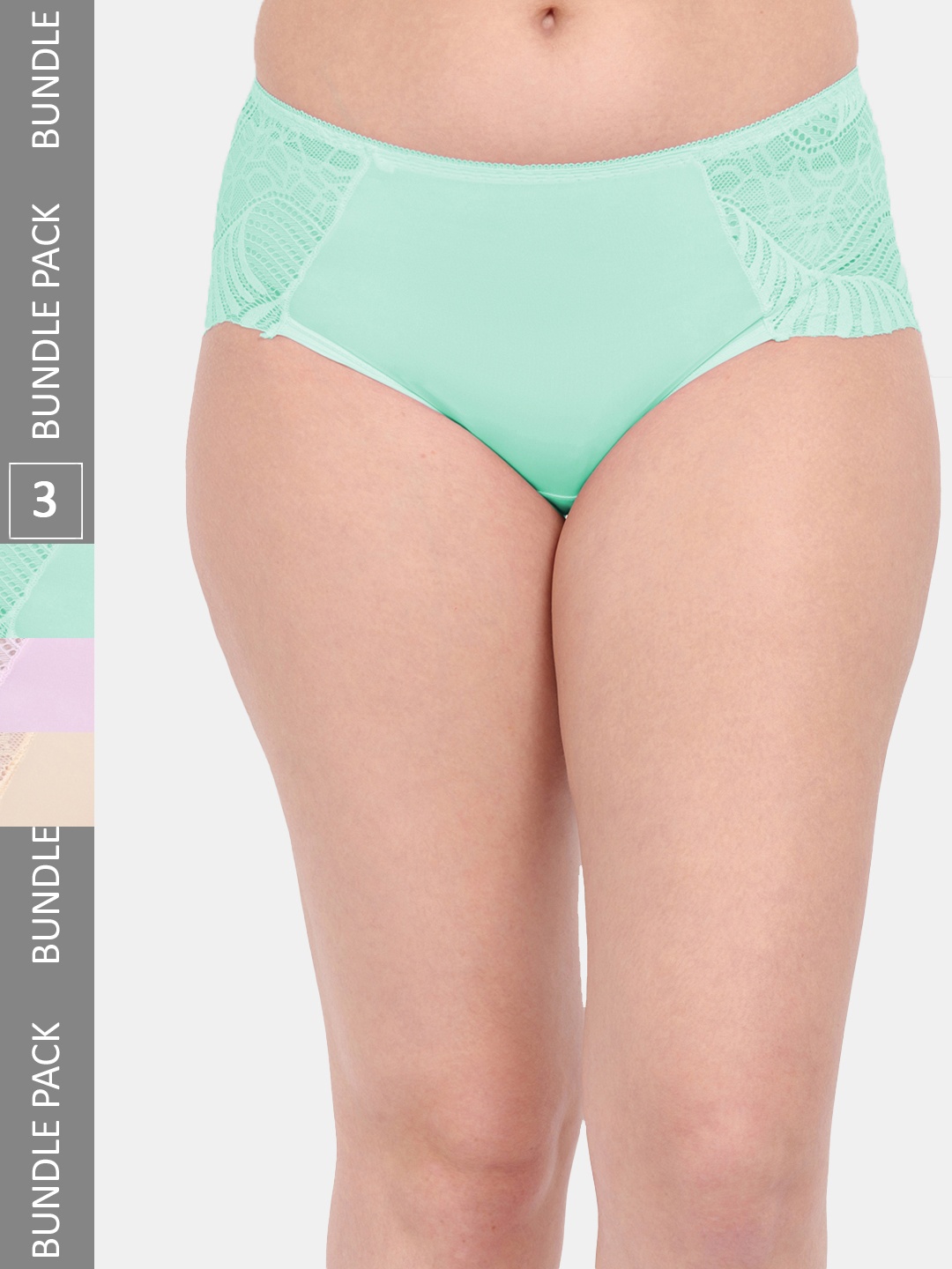 

Amour Secret Women Pack Of 3 Lace Anti-Microbial Hipster Briefs P3327_Grn_Pnk_Skn, Green