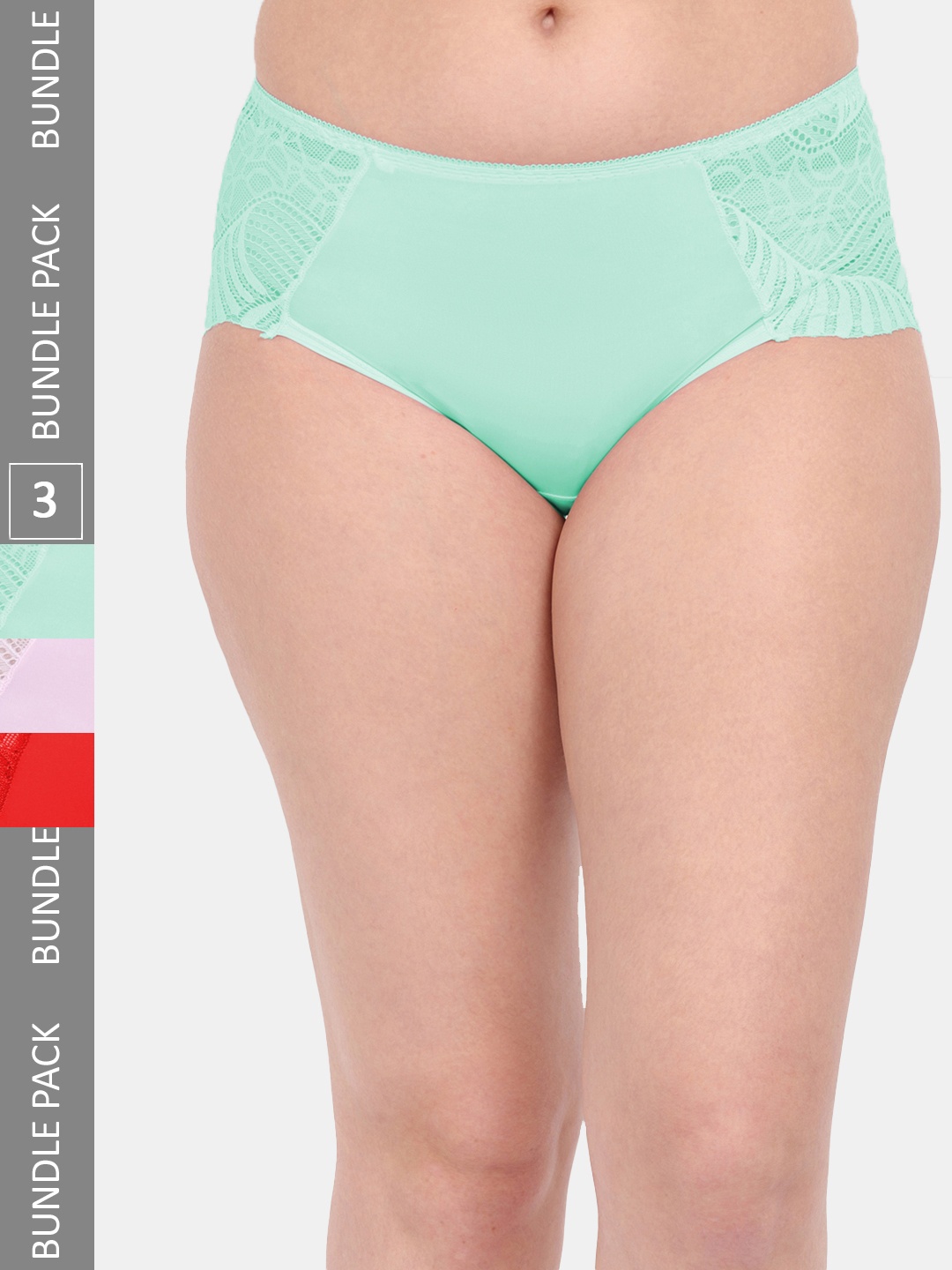 

Amour Secret Women Pack Of 3 Anti-Microbial Hipster Briefs P3327_Grn_Pnk_Red, Green