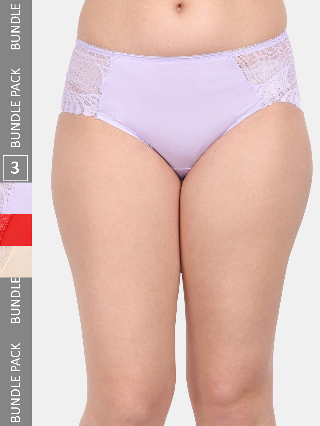 

Amour Secret Women Pack Of 3 Anti-Microbial Lace Hipster Briefs P3327_Prl_Red_Skn, Purple