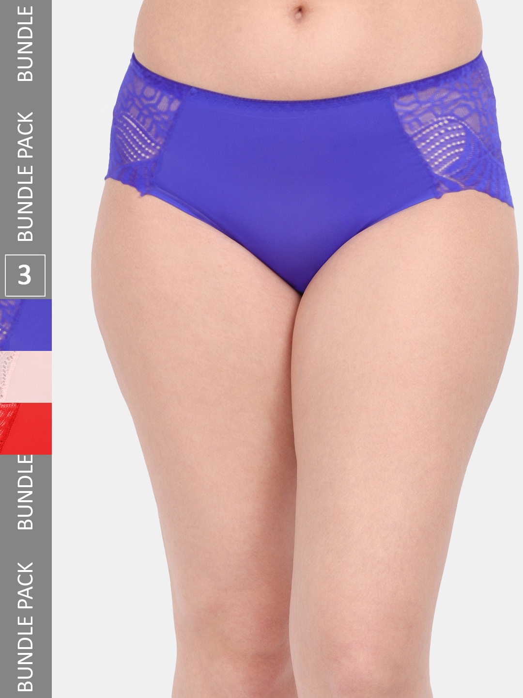 

Amour Secret Women Pack Of 3 Anti-Microbial Mid Rise Hipster Briefs P3327_Blu_Pch_Red, Blue