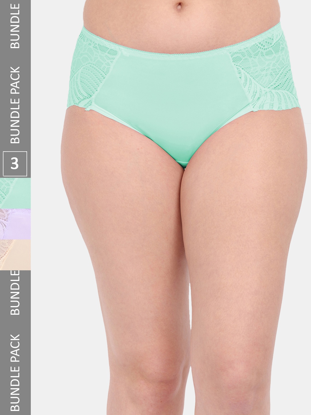 

Amour Secret Women Pack Of 3 Anti-Microbial Lace Hipster Briefs P3327_Grn_Prl_Skn, Sea green