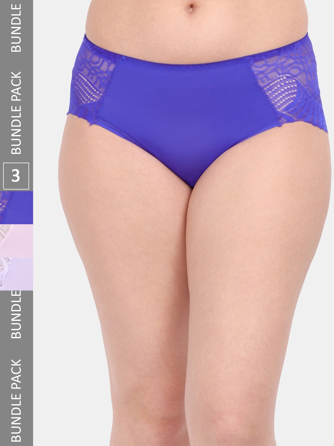 

Amour Secret Women Pack Of 3 Anti-Microbial Lace Hipster Brief P3327_Blu_Pnk_Prl, Blue